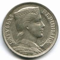 (1932) Монета Латвия 1932 год 5 лат "Милда"  Серебро Ag 835  XF
